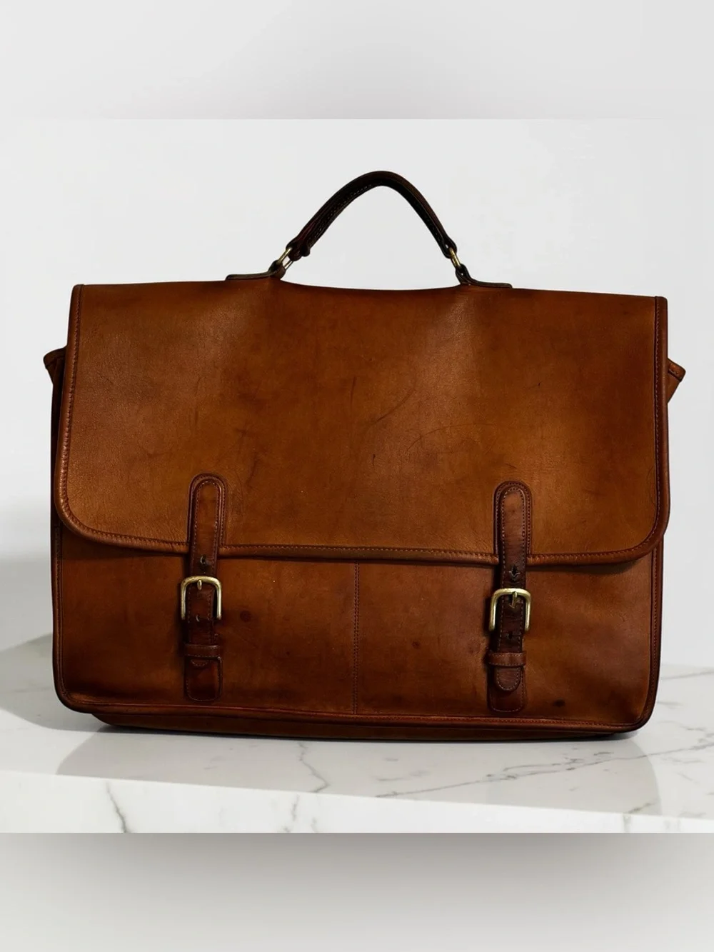 1980s COACH Cognac Leather Briefcase USA Vintage Bag Attache No. 028-8921